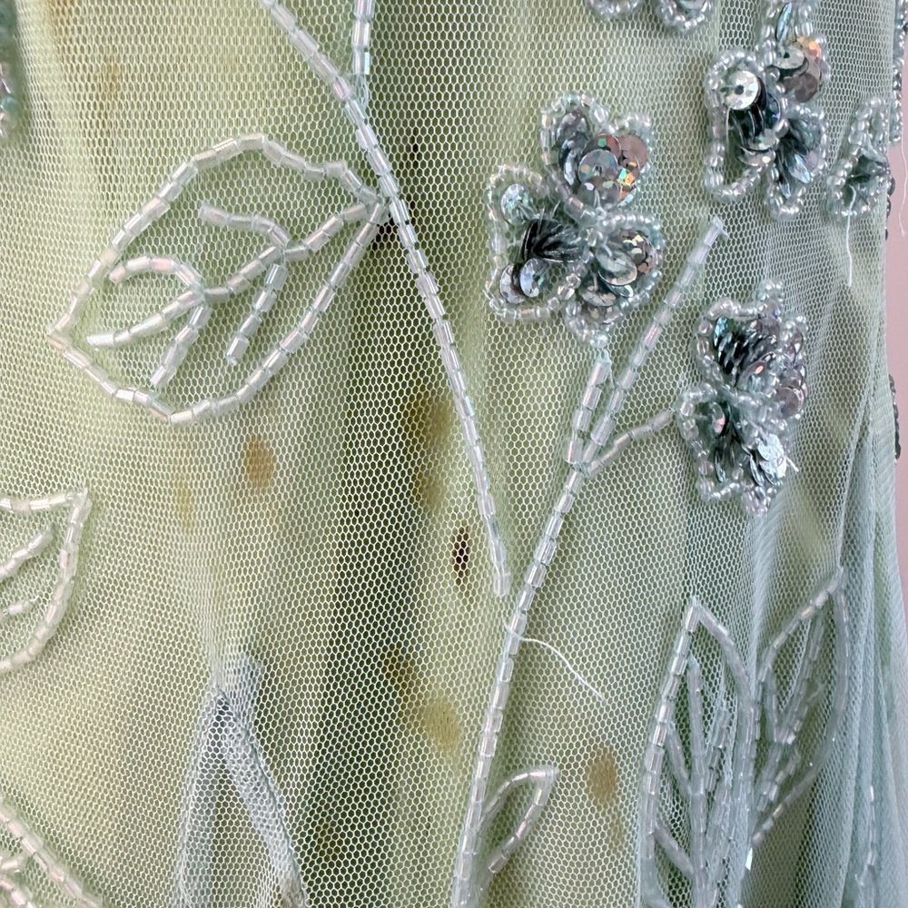 Elegant Green Aqua Beaded Evening Dress - Picture 7 of 14